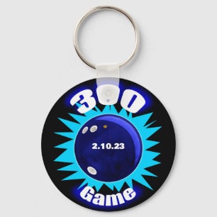 Bowling 300 Game Blues Aluminum Keychain