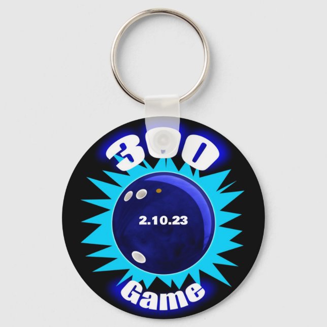 Bowling 300 Game Blues Aluminum Keychain (Front)