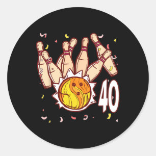Bowling 40th Birthday Bowling Theme 40 Year Old Fu Classic Round Sticker