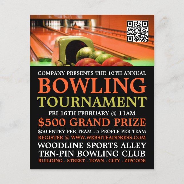 Bowling Alley Scene, Ten-Pin Bowling Tournament Flyer (Front)