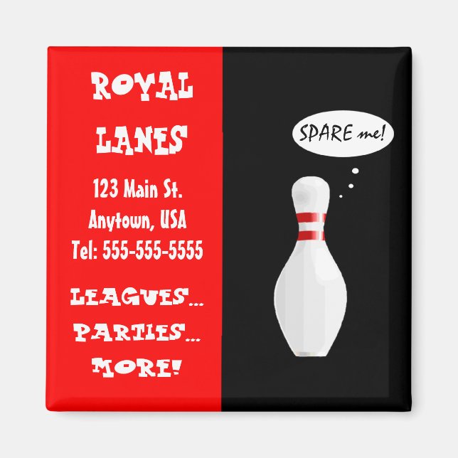 Bowling Alley Talking Pin Funny Business Card Magnet (Front)