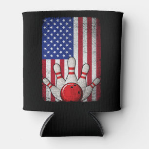 Bowling American Flag 4th of July For Bowler  Can Cooler