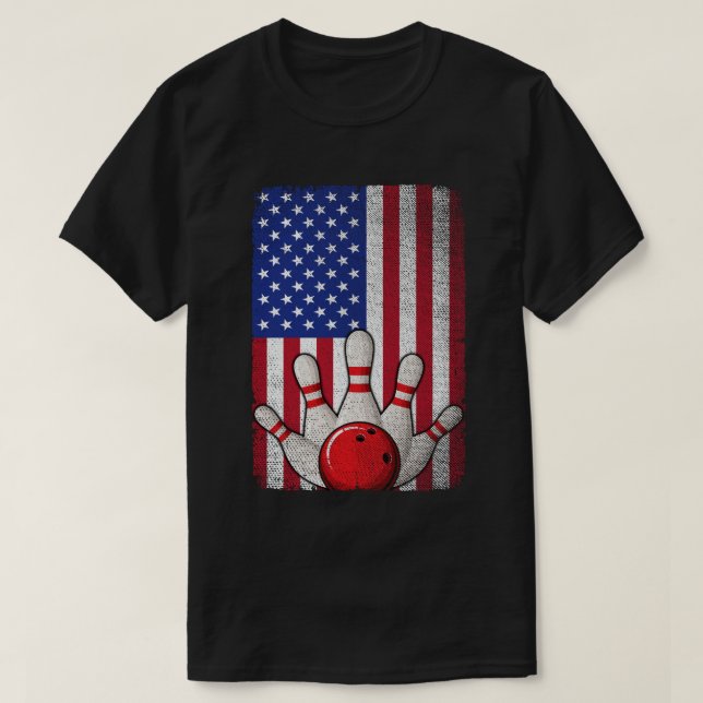 Bowling American Flag 4th of July For Bowler  T-Shirt (Design Front)