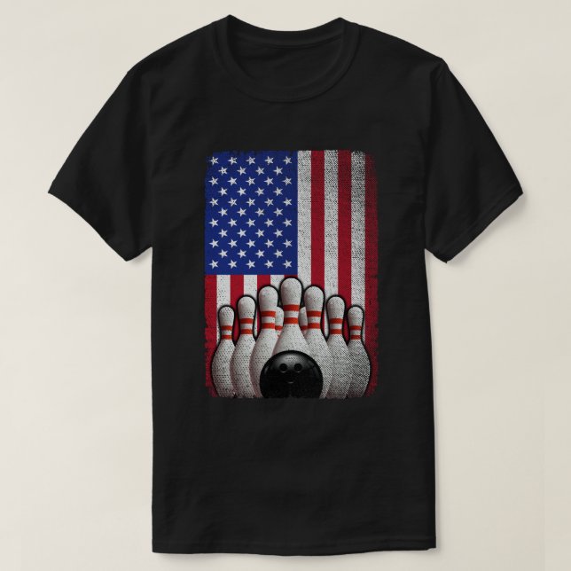 Bowling American Flag 4th of July For Bowler  T-Shirt (Design Front)