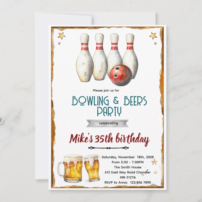 Bowling and beer party Invitation (Front)
