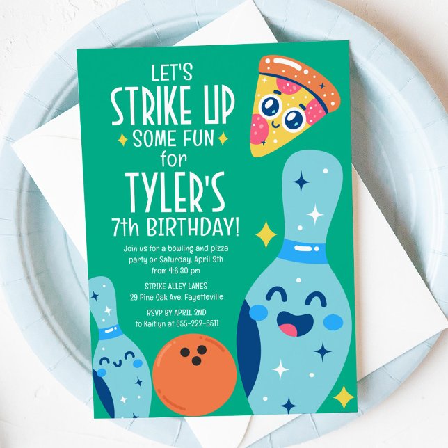 Bowling and Pizza Retro Birthday Party Invitation (Creator Uploaded)