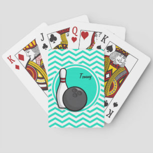 Bowling; Aqua Green Chevron Playing Cards