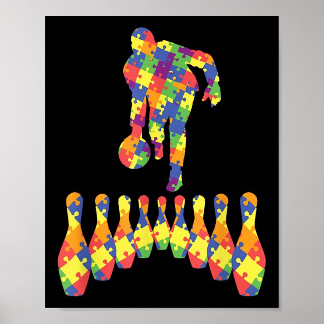 Bowling Autism Awareness Tee For Autism Awareness  Poster (Front)
