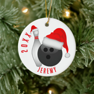 Bowling Ball and Pin Christmas Ceramic Tree Decoration