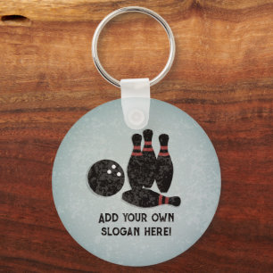 Bowling Ball and Pins - add your text front & back Key Ring