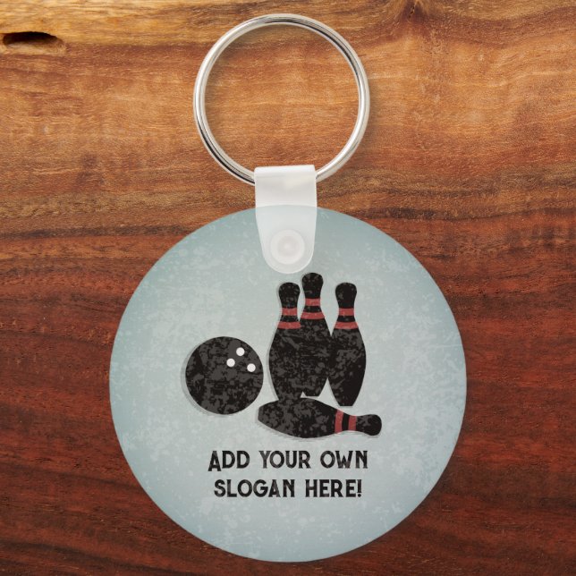 Bowling Ball and Pins - add your text front & back Key Ring (Front)