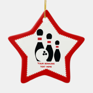 Bowling ball and pins black red custom ceramic tree decoration