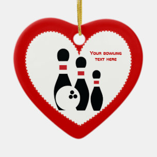 Bowling ball and pins black red custom ceramic tree decoration