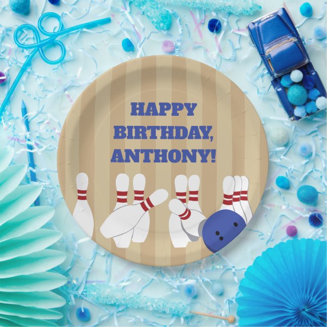 Bowling Ball and Pins Bowling Birthday Party Paper Plate (Party)