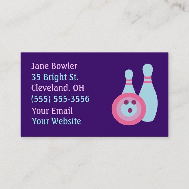 Bowling Ball and Pins Business Cards (Front)