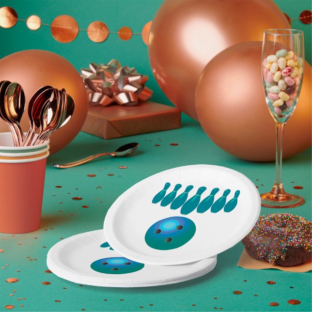 Bowling Ball and Pins Fun Sports Paper Plate (Creator Uploaded)