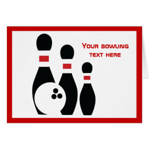Bowling ball and pins horizontal greeting card
