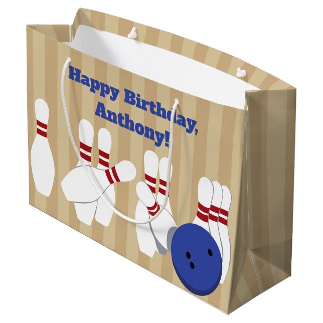 Bowling Ball and Pins Personalised Large Gift Bag (Back Angled)