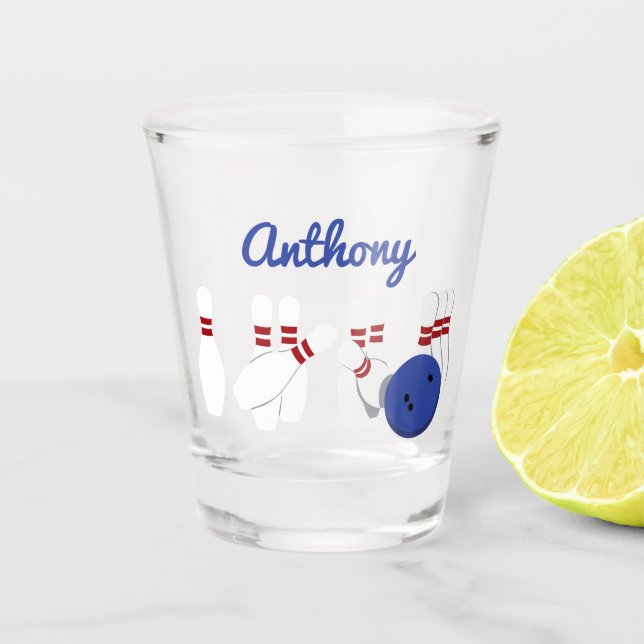 Bowling Ball and Pins Personalised Shot Glass (Front)