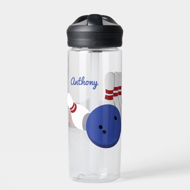 Bowling Ball and Pins Personalised Water Bottle (Front)