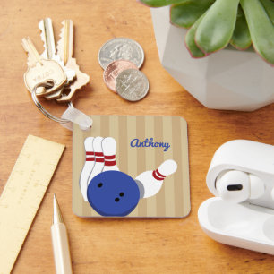 Bowling Ball and Pins Personalized Key Ring