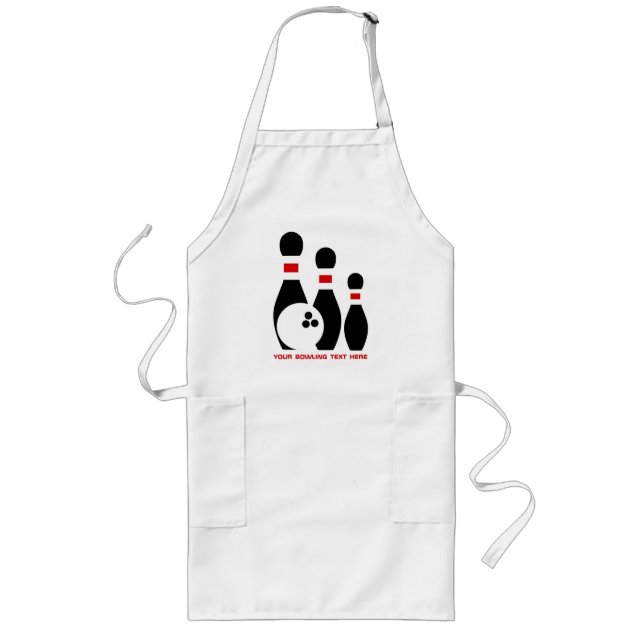 Bowling ball and pins red and black long apron (Front)