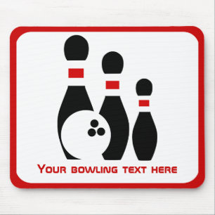 Bowling ball and pins red and black mouse mat