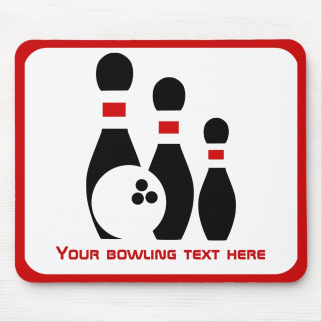 Bowling ball and pins red and black mouse mat (Front)