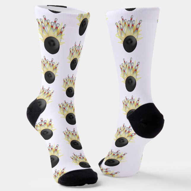Bowling Ball and Pins STRIKE! Socks (Angled)