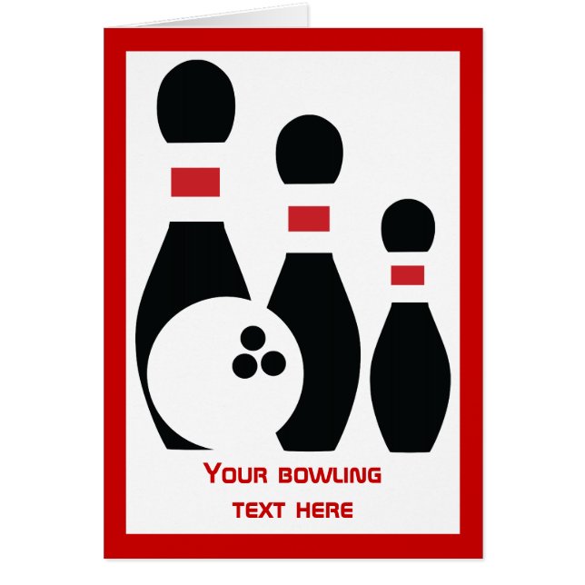 Bowling ball and pins vertical greeting card (Front)