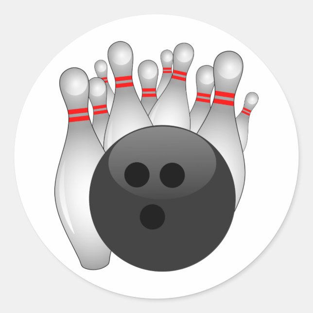 Bowling Ball And Ten Pins Classic Round Sticker (Front)