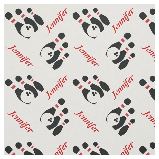 Bowling ball black red pins with name personalised fabric (Swatch)