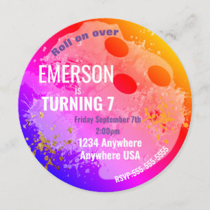 BOWLING BALL, bowling, Glow bowling birthday Neon Invitation