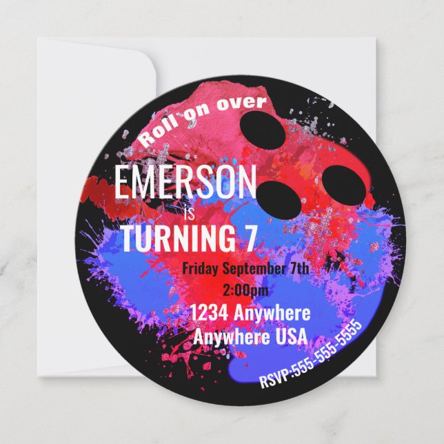 BOWLING BALL, bowling, Glow bowling birthday party Invitation (Front)