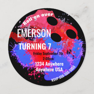BOWLING BALL, bowling, Glow bowling birthday party Invitation