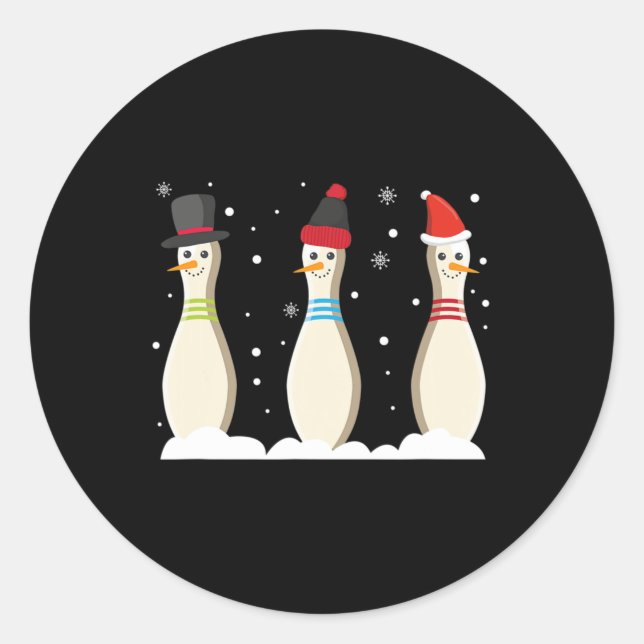 Bowling Ball Christmas Bowling Pins Santa Hat Gift Classic Round Sticker (Front)