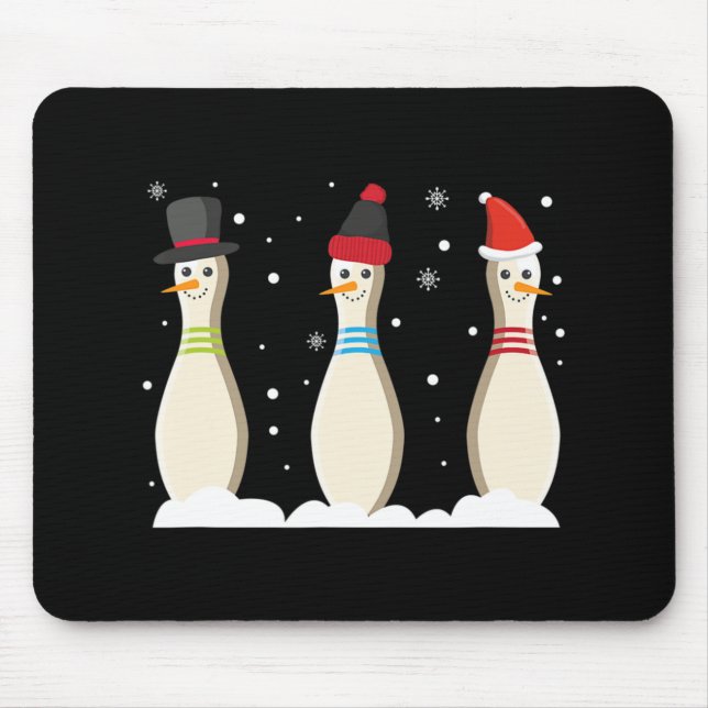 Bowling Ball Christmas Bowling Pins Santa Hat Gift Mouse Mat (Front)