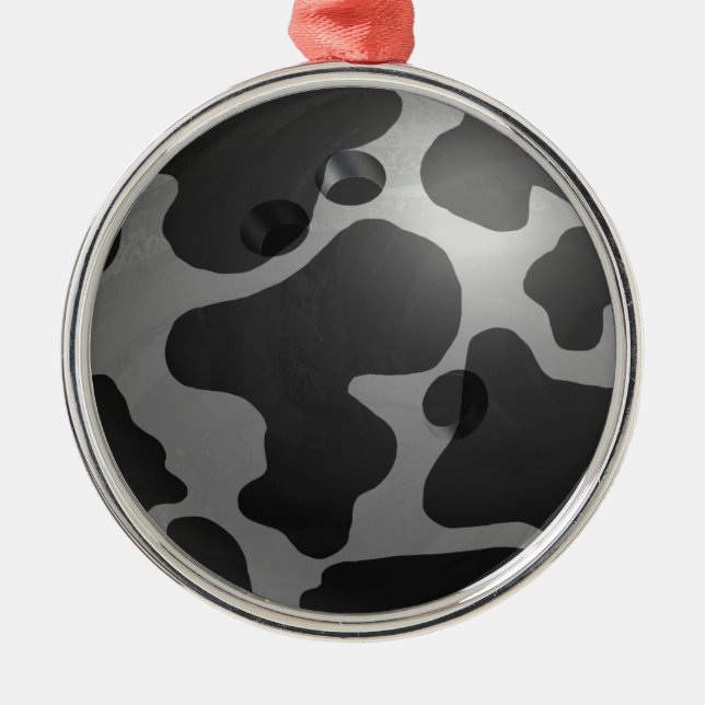 Bowling Ball Cow Grey Metal Tree Decoration (Front)