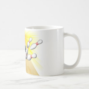 Bowling ball hitting pins coffee mug