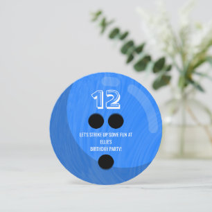 Bowling Ball   Kids Birthday Party   Blue Invitation