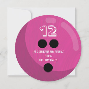 Bowling Ball Kids Birthday Party Fuchsia Pink Invitation