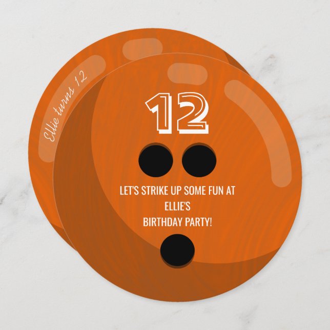 Bowling Ball | Kids Birthday Party | Orange Invitation (Front/Back)