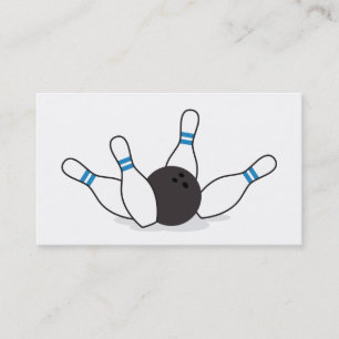 Bowling ball knocking down pins - blue business card