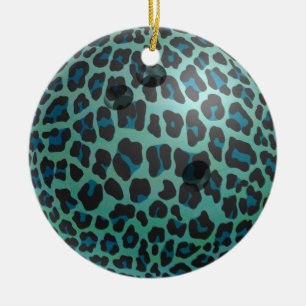 Bowling Ball Leopard Teal Ceramic Tree Decoration