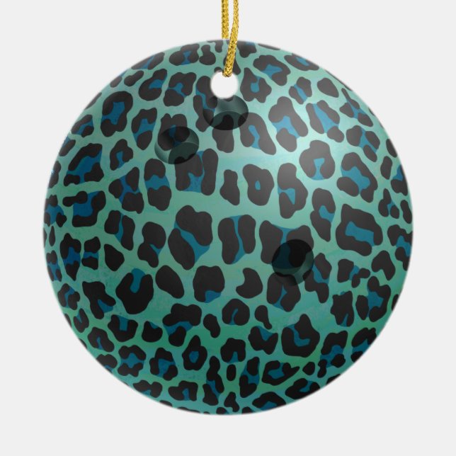 Bowling Ball Leopard Teal Ceramic Tree Decoration (Front)