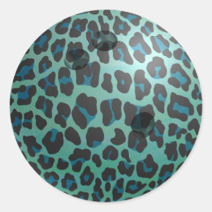 Bowling Ball Leopard Teal Classic Round Sticker