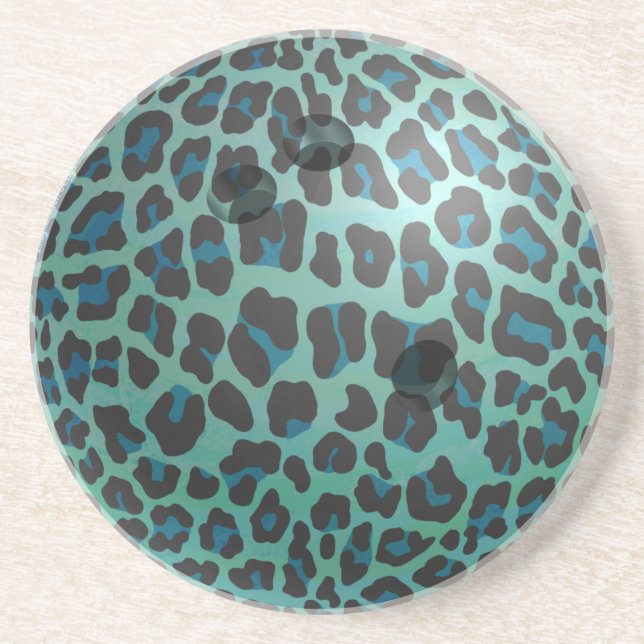 Bowling Ball Leopard Teal Coaster (Front)