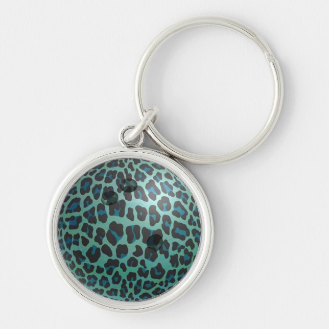 Bowling Ball Leopard Teal Key Ring (Front)