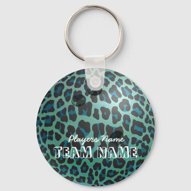 Bowling Ball Leopard Teal Key Ring (Front)