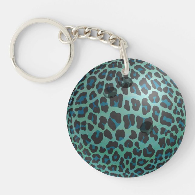 Bowling Ball Leopard Teal Key Ring (Front)